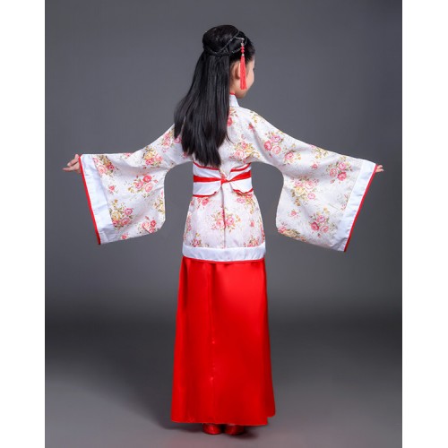 Red girls Chinese folk dance dresses kids children competition stage performance show photos cosplay princess  Korean kimono dresses